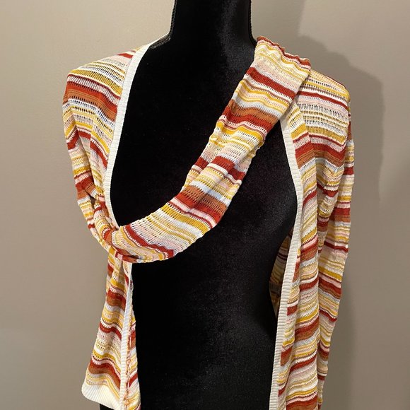Azalea Womens Striped Tie Front Lng Sl Crop Top Cardigan sz M NWOT - Picture 2 of 6